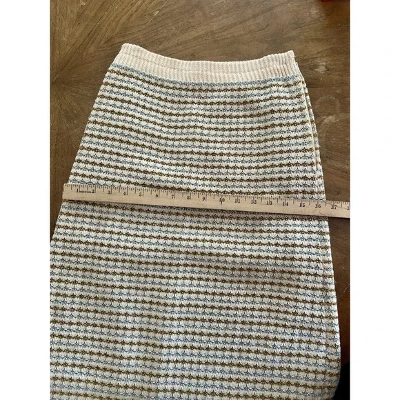 Vintage CISA OF ITALY Knit Cream Skirt Suit, Gold Silver Check Pattern, Size 10